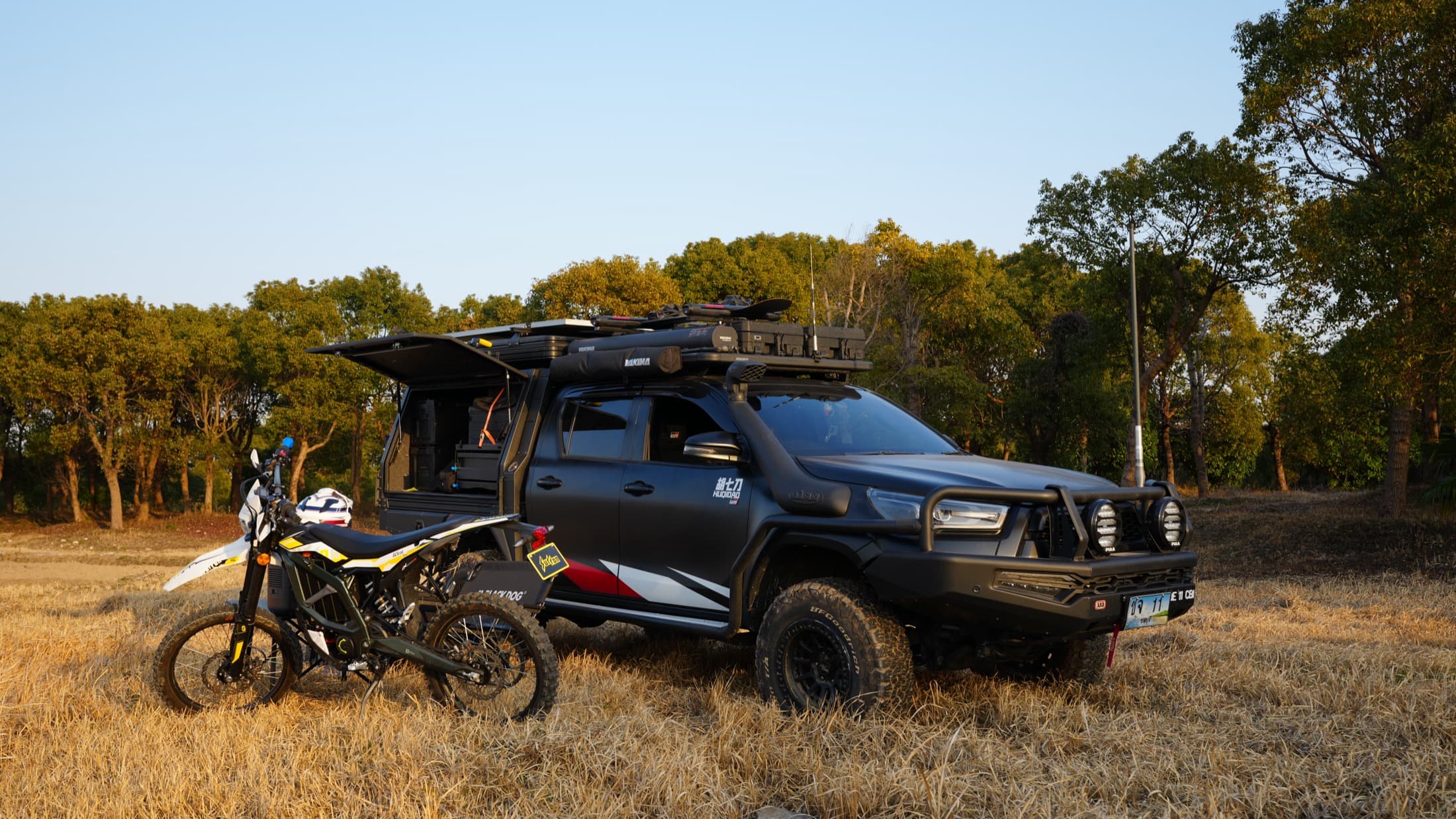 Foreign overland vehicle and motorcycle prepared for review